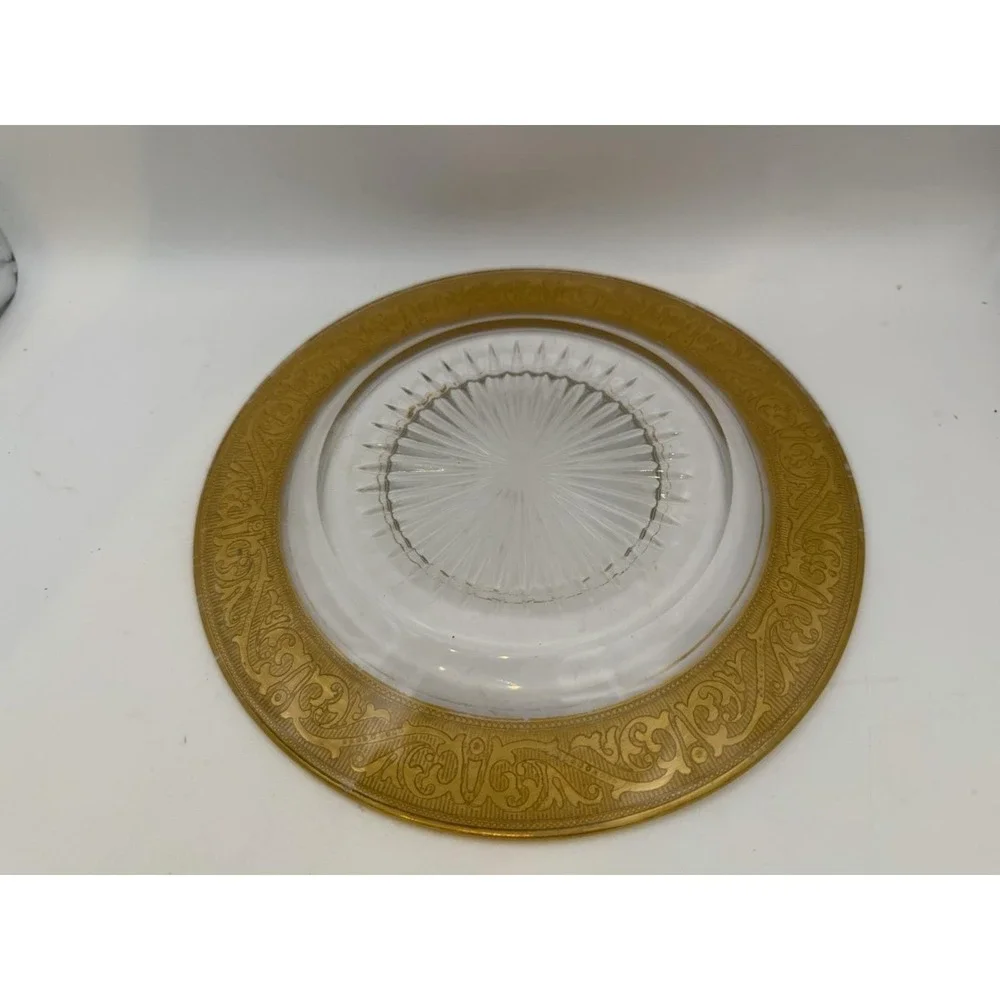 Vintage Gold Encrusted Clear Glass Dessert Salad Plate‎ 8